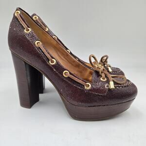 Sperry Top Sider Womens Platform Block Heels Brown Leather Boat Shoe Pump Sz 5 M